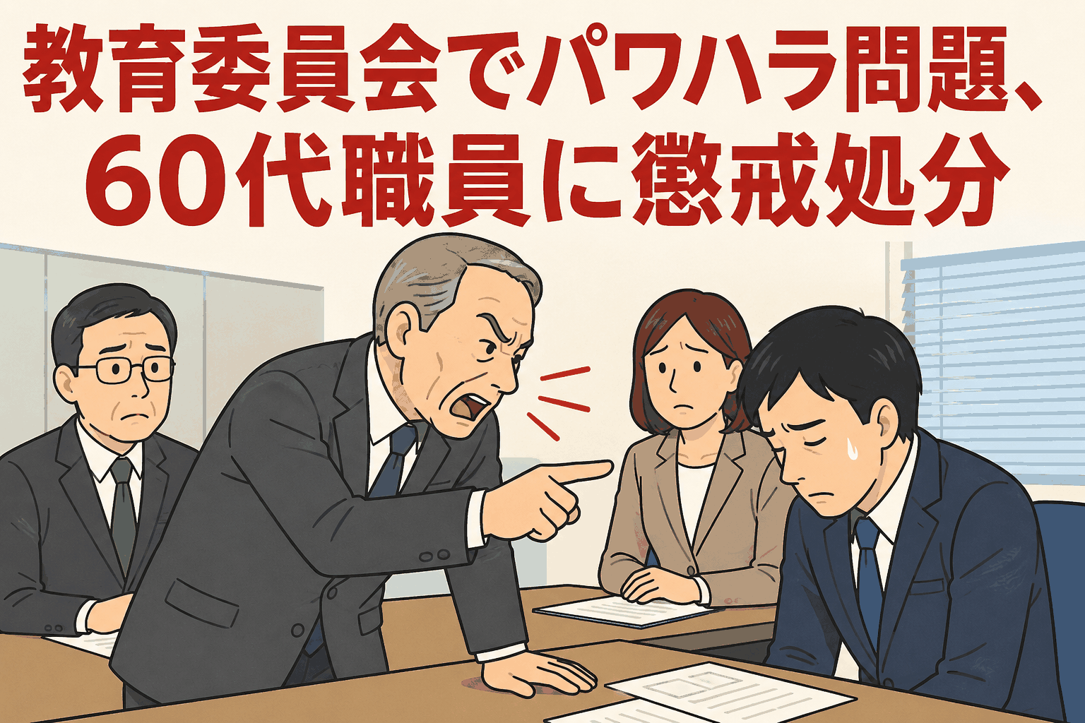佐渡市教育委員会の60代課長級職員が部下への暴言や威圧的言動などのパワハラで減給処分を受けたニュースのイメージ画像