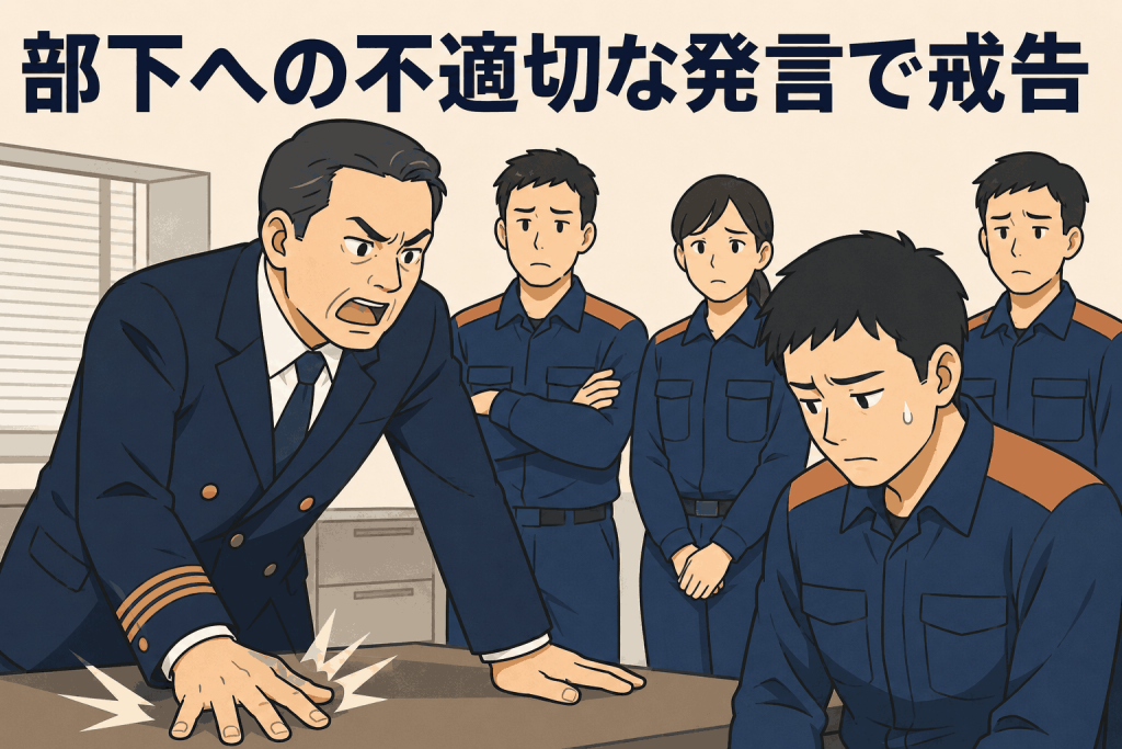 大阪の消防本部で男性副署長が部下への不適切発言を繰り返し、戒告処分を受けた問題を表すイラスト