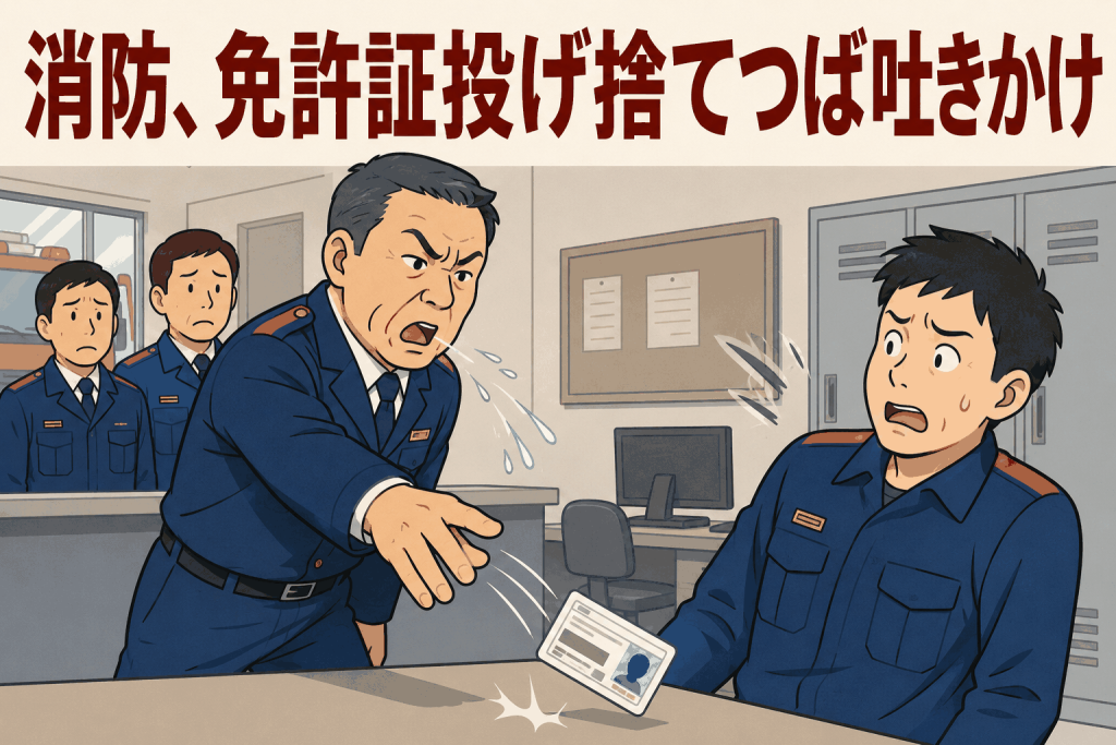 消防、免許証投げ捨てつば吐きかけ