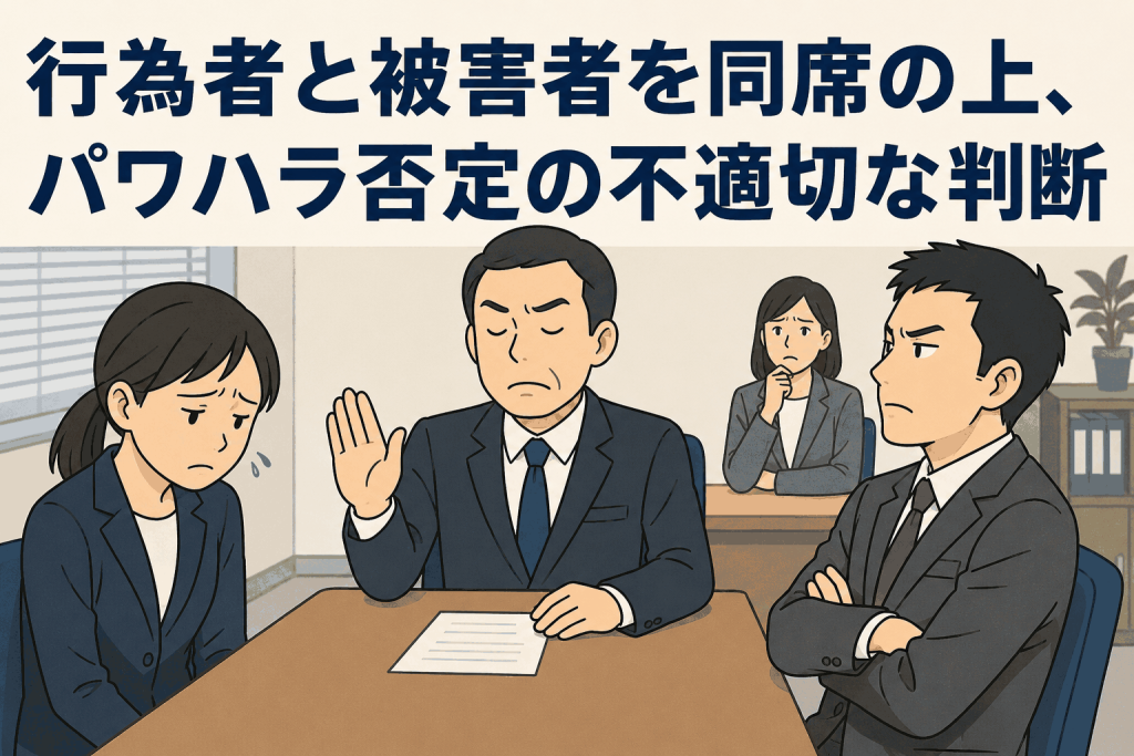 行為者と被害者を同席の上、パワハラ否定の不適切な判断