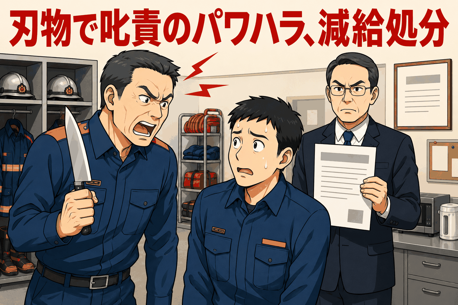 成田市消防本部の男性隊員が後輩職員に刃物を手に叱責し、パワハラで減給処分を受けたニュースのイメージ画像