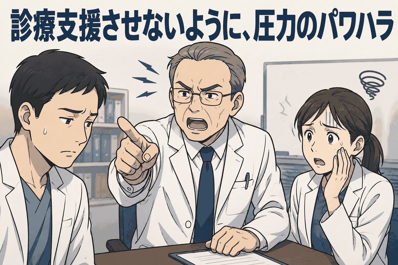 大学教授によるパワハラで診療支援を妨げられ、医師が精神的に追い詰められる様子