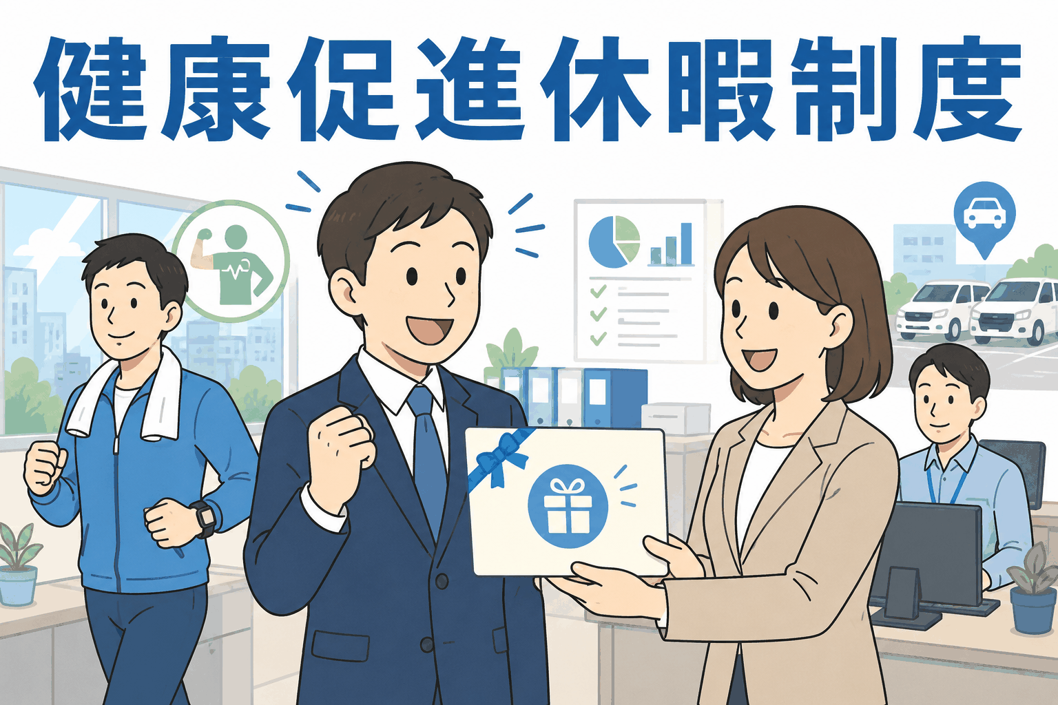 健康促進休暇制度をアピールするイラスト