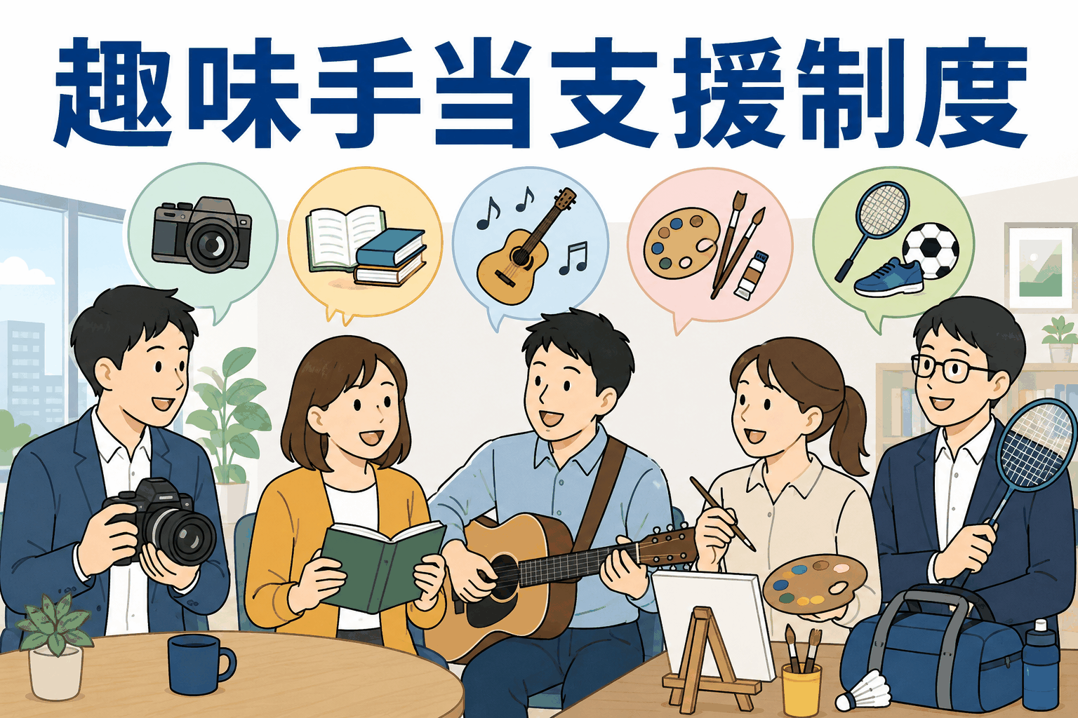趣味手当支援制度を紹介するイラスト