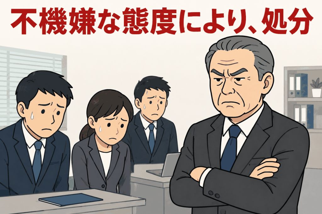 不機嫌な態度により、処分