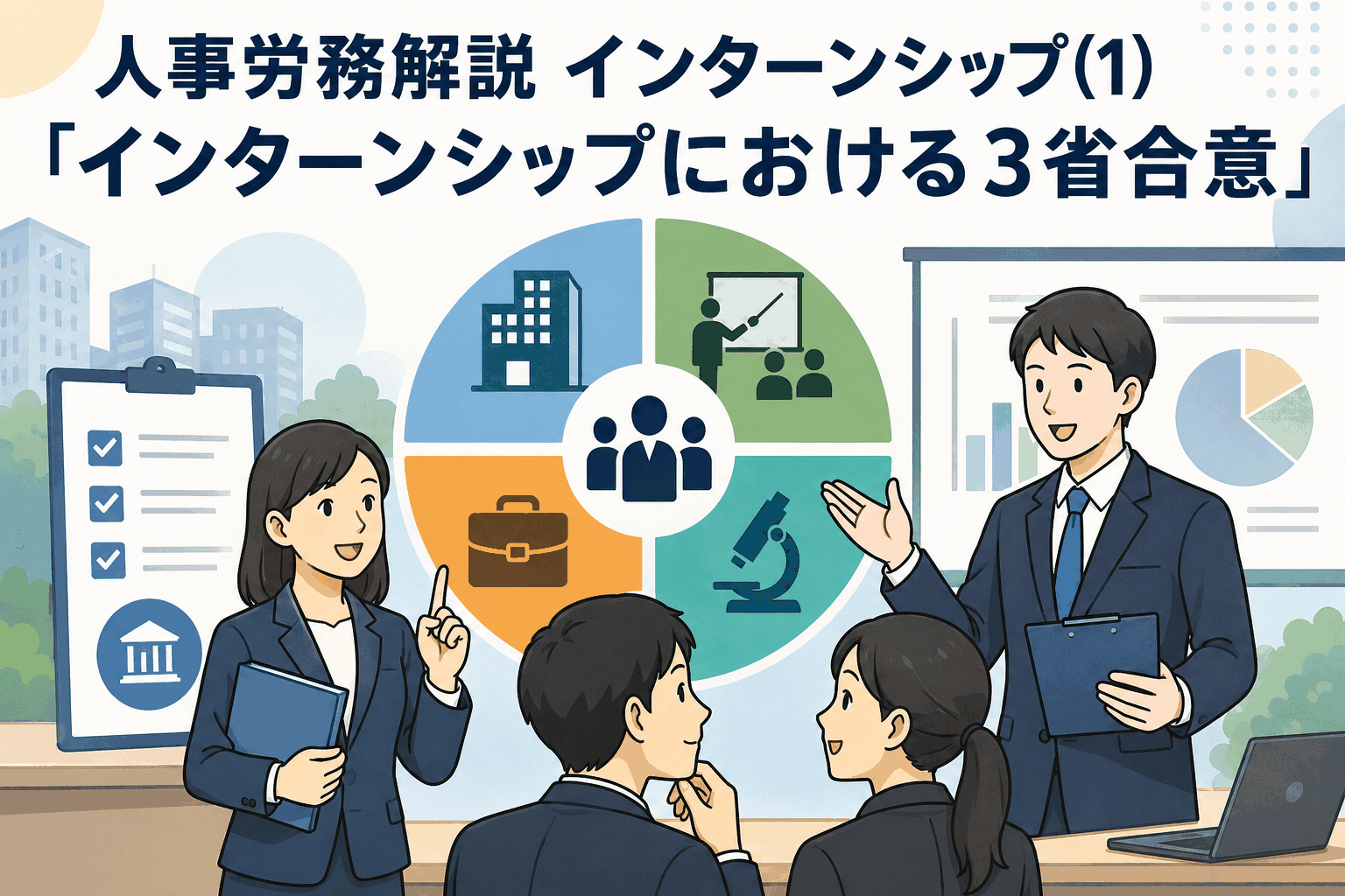 人事労務解説 インターンシップにおける3省合意｜学生のキャリア形成支援とインターンシップ制度を説明するイメージ