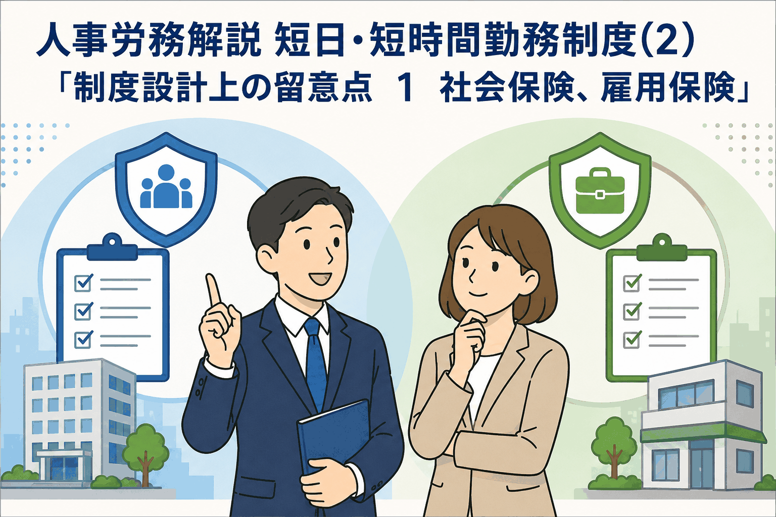 短日・短時間勤務制度の社会保険・雇用保険に関する制度設計上の留意点を解説する人事労務イメージ