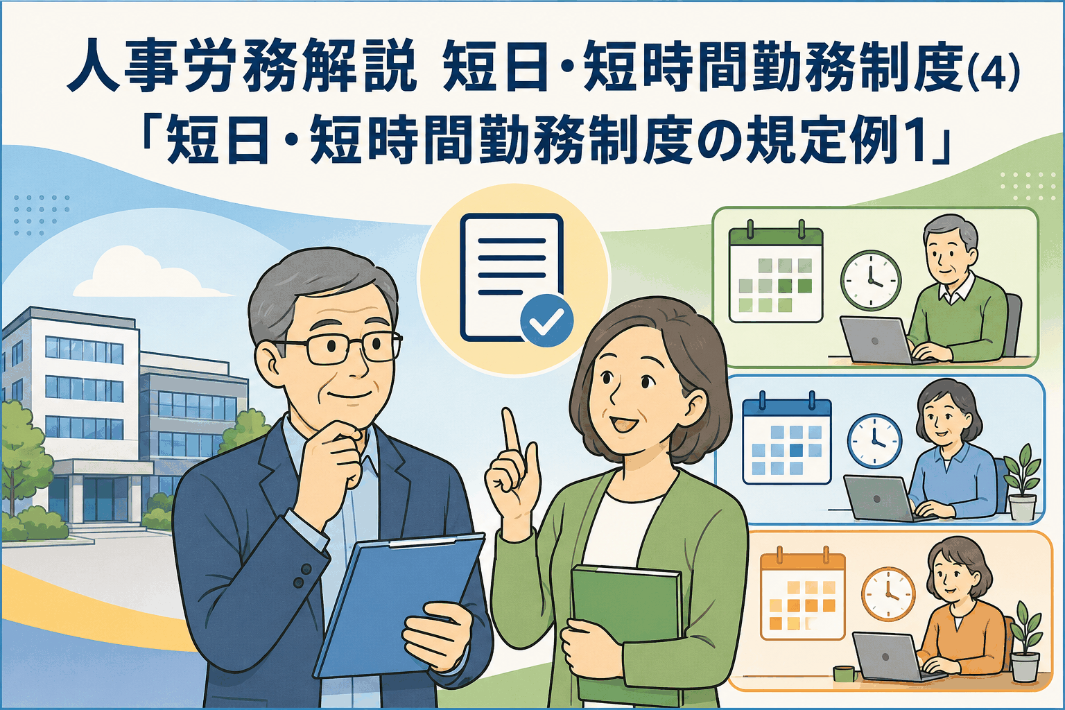 高年齢者向け短日・短時間勤務制度の規定例を解説する人事労務イメージ